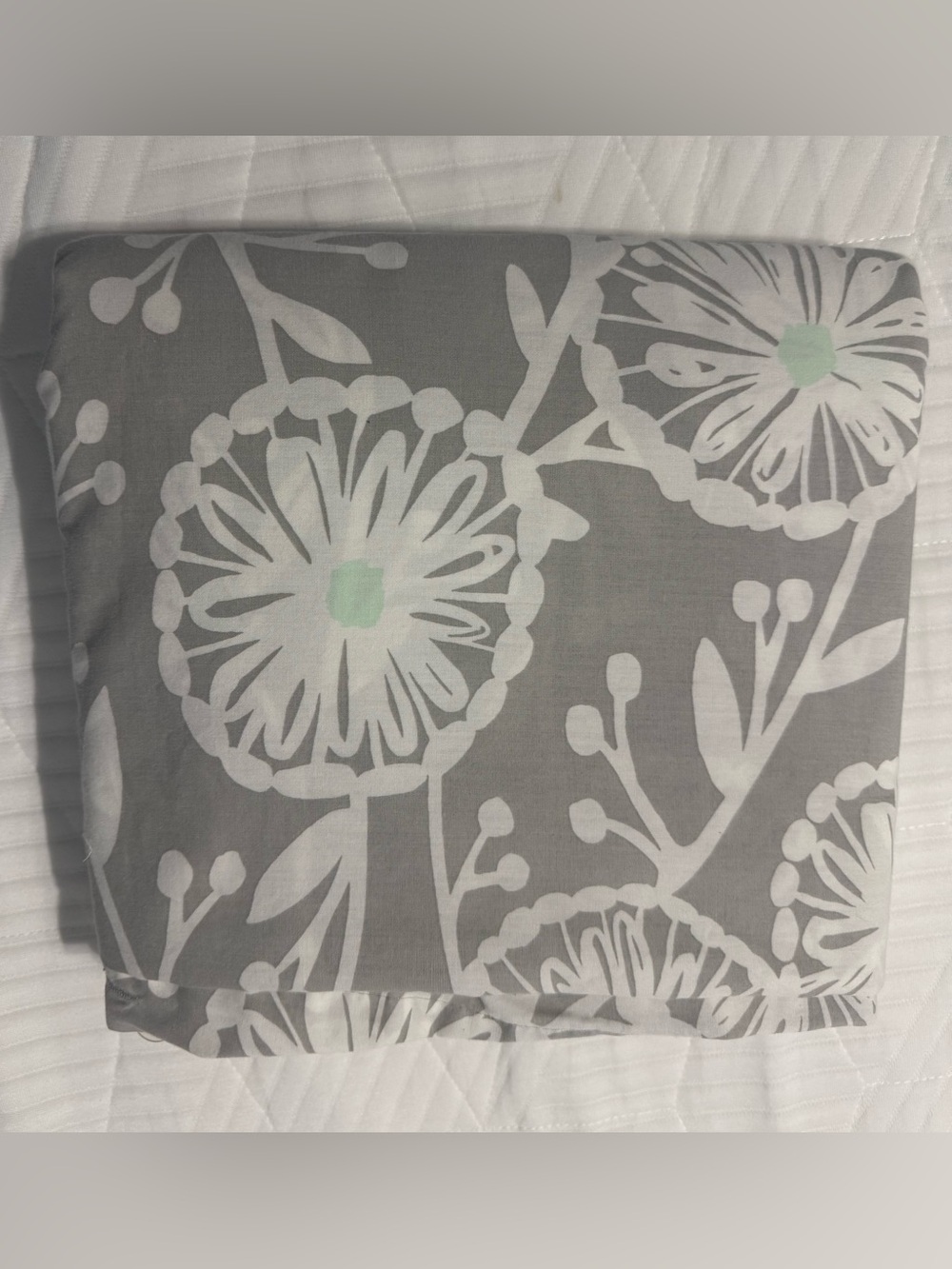 Pottery Barn Teen Gray Floral Duvet Cover with White & Mint Accents